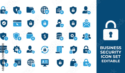 Business Security Icon Set A Comprehensive Vector Collection for Digital Protection and Data Safety