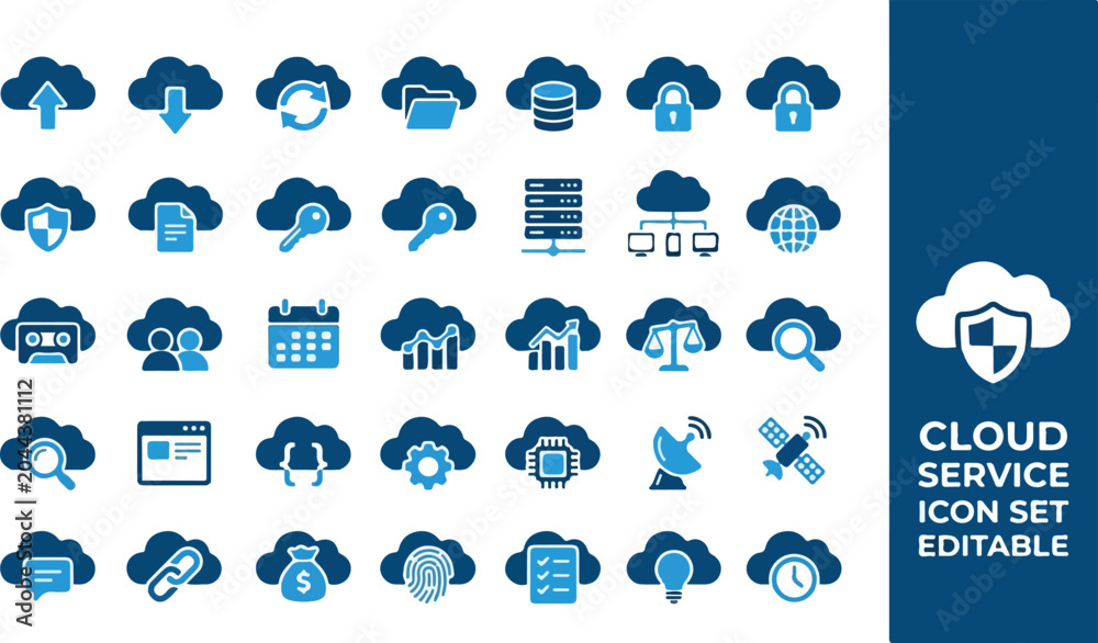 Fototapeta premium Cloud Service Icons Set Vector - Collection of Digital Icons Representing Cloud Computing and Data Storage