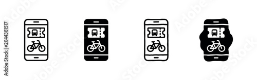 Bild auf Leinwand Mobile Ticket Icons: Train Tickets and Bicycle