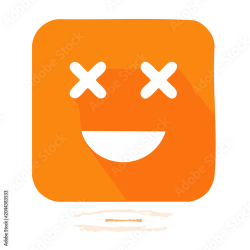 Orange flat design smiley face icon with x eyes