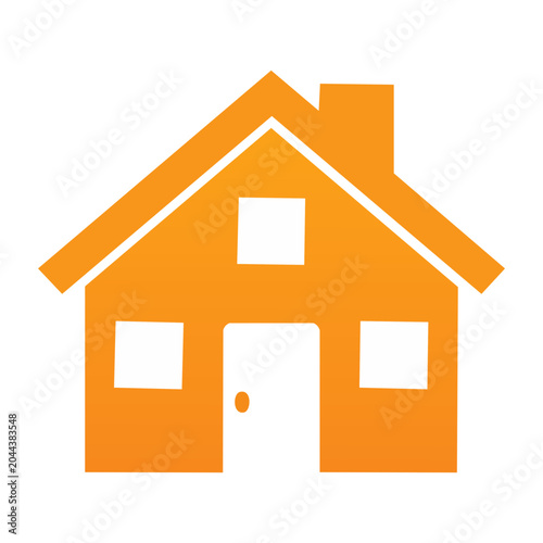 Orange house icon with white windows and door