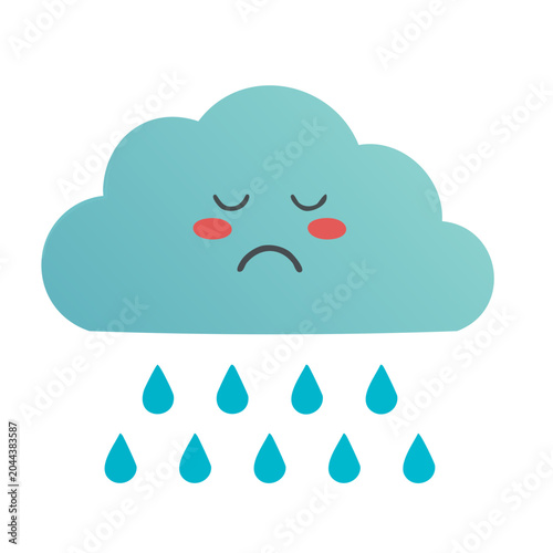 Sad cloud raining cartoon illustration