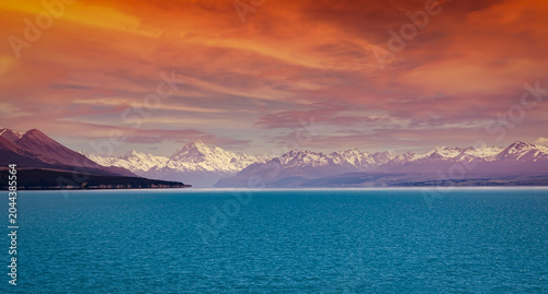 Εκτύπωση καμβά The evening sunset scene background in the  Aoraki/Mount Cook and the Blue Heart