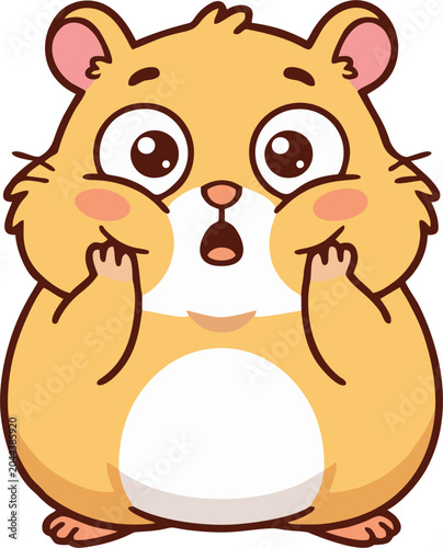 Surprised hamster character looking shocked with open mouth and wide eyes.