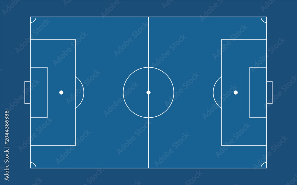 Naklejka premium Soccer field top view blue background clean football pitch layout