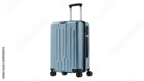 Bild auf Leinwand Blue hard-shell suitcase with four spinner wheels and telescopic handle