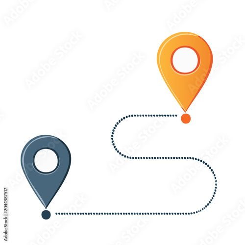 Map pins connected by a dotted line route