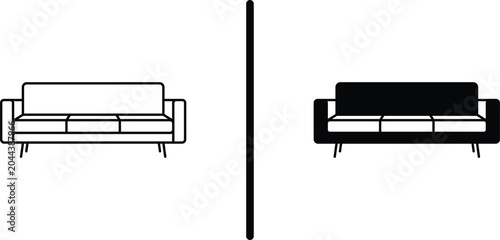 Schilderij op canvas Sofa Couch Vector Icon Set with Line Art and Solid Fill Variations