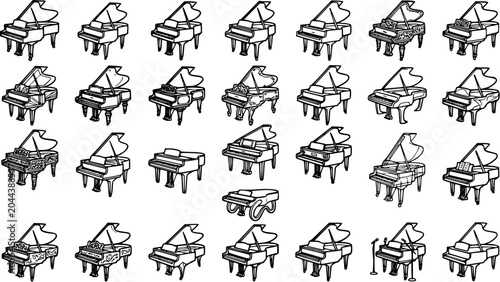 Fotografija Black and White Line Art Grand Pianos Set
