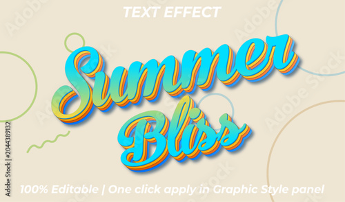 Summer Bliss 3D Editable Text Effect Vector Template with Retro Bright Typography and Minimalist Geometric Background