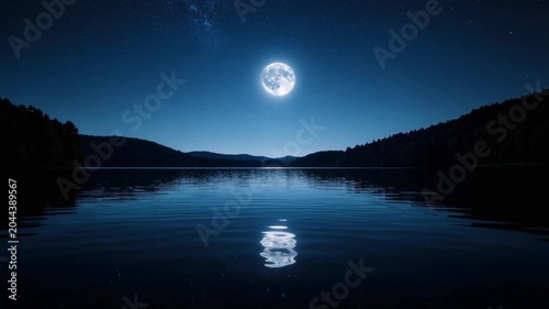 夜の湖に映る月光の水と光のループ背景動画