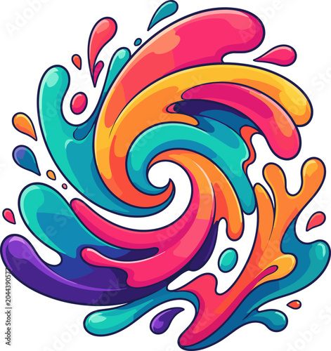 A vibrant, colorful liquid swirl with a tropical feel, rendered in a retro pixel art style. Dynamic fluid splashes create an abstract, energetic pattern.