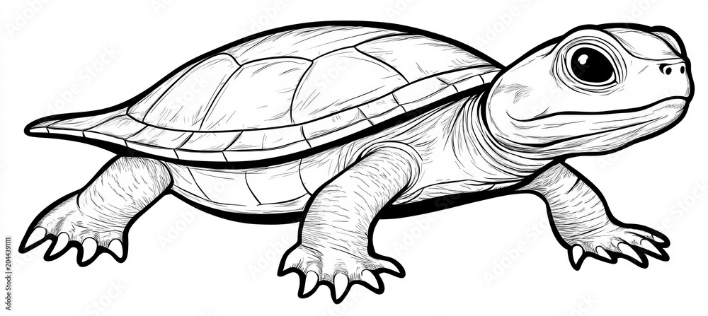 Obraz premium Intricate Line Art of a Turtle, Showcasing Detailed Contours and Reptilian Features in Vector Style