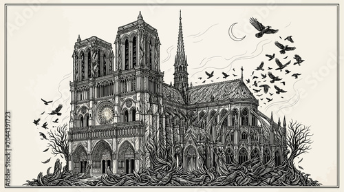 Obraz na płótnie Enduring Roots A conceptual illustration depicting a majestic Gothic cathedral e