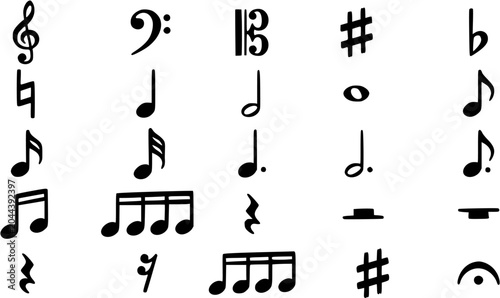 Canvastavla Black and White Music Notation Symbols and Notes - Vector Stock Art