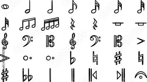 Photos Black and White Line Art Music Notes and Symbols Collection