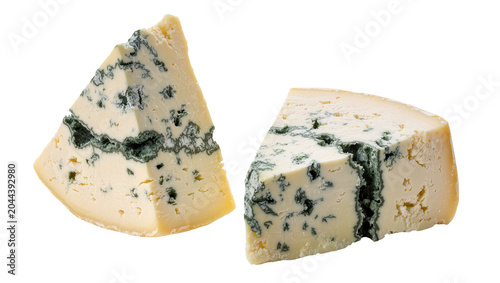 Bild auf Leinwand Two wedges of blue cheese with visible mold veins