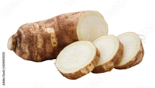 Foto Whole and sliced Jerusalem artichoke root vegetable