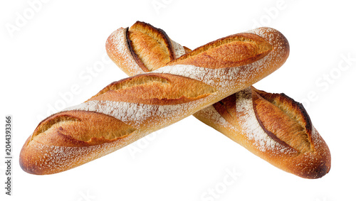 Bild auf Leinwand Two crusty French baguettes with flour dusting