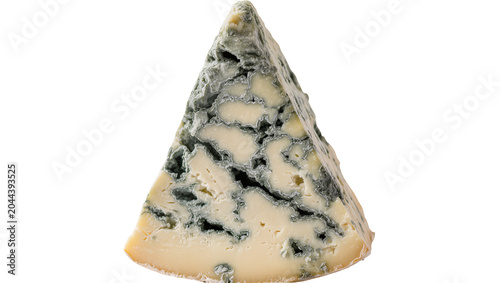 Photos Wedge of blue cheese with visible mold veins