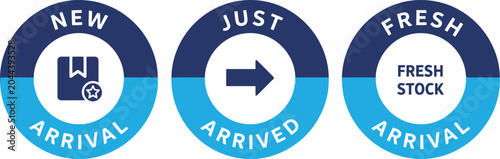 New Arrival and Fresh Stock Badges Set for Product Promotion
