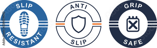Slip Resistant, Anti Slip, Grip Safe Badge Icons Set on White Background