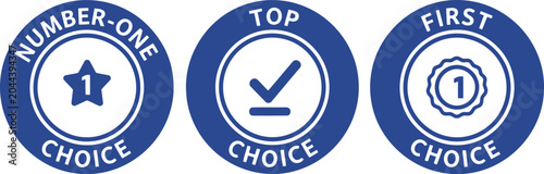 Картината върху платно Blue Number One Choice Badges Set with Icons and Text on White Background