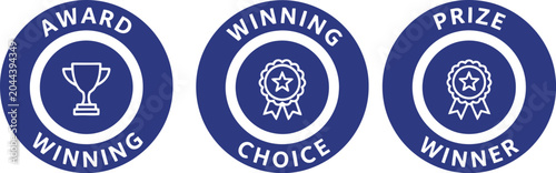 Tableau sur toile Blue Award Winning Badges Set with Trophy and Ribbon Icons