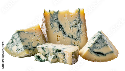 Fényképezés Gorgonzola cheese wedges with blue mold veins
