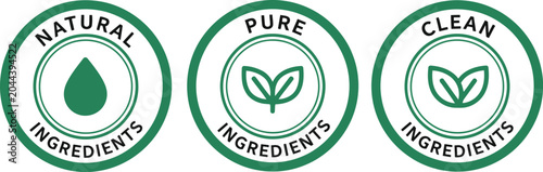Fotografie Natural Pure Clean Ingredients Badges Set with Green Circular Labels