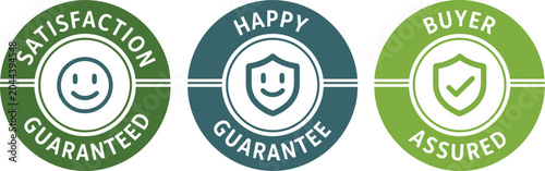 Cuadro en lienzo Satisfaction Guarantee and Buyer Assurance Badges with Smiley Icons