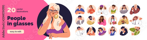 Slika na platnu Diverse people in glasses, avatars set