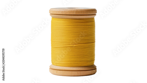 Fotografía Yellow thread spool with wooden ends