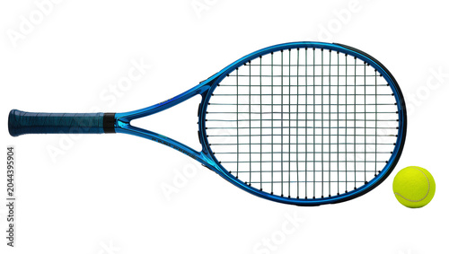 Photography Blue tennis racket and yellow ball