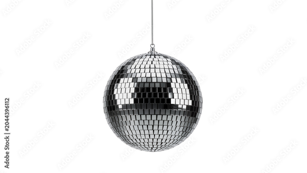 Fototapeta premium Silver disco ball with reflective square mirrors hanging from a thin wire