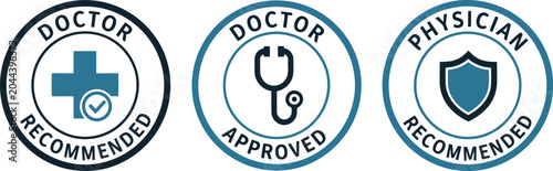 Doctor Recommended and Approved Badges Set for Medical Products