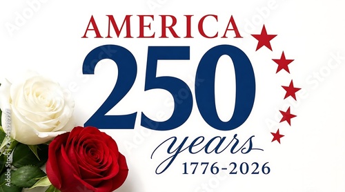 America 250 years celebration with red and white roses celebration patriotic