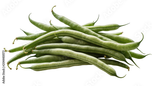 Canvastavla Heap of fresh green beans with curved pods and stems