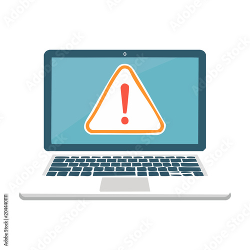 Laptop displaying a warning sign with exclamation mark