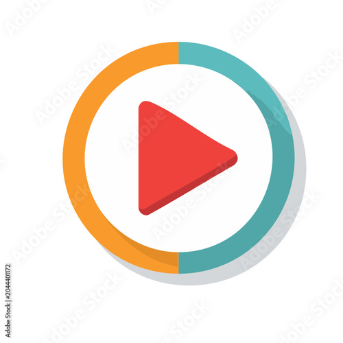 Red play button icon with colorful ring