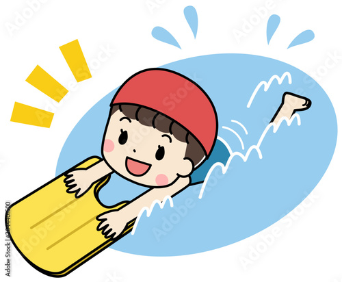 プールで泳ぐ子供のイラスト