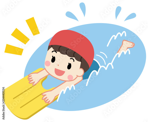 プールで泳ぐ子供のイラスト