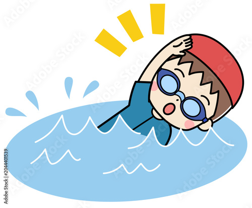プールで泳ぐ子供のイラスト