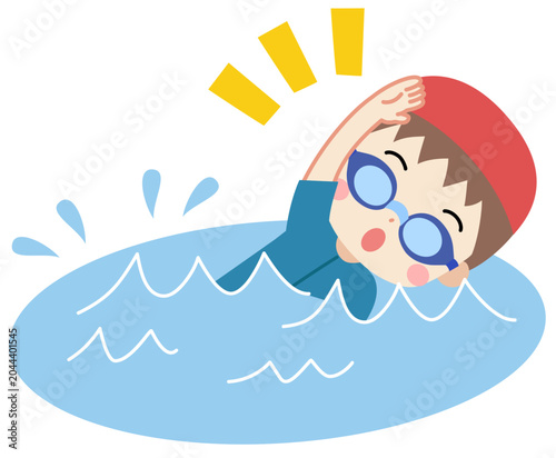 プールで泳ぐ子供のイラスト