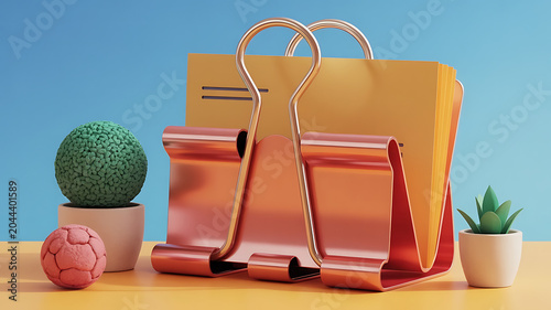 Metallic pink paperclip holding papers together, isolated on transparent background.