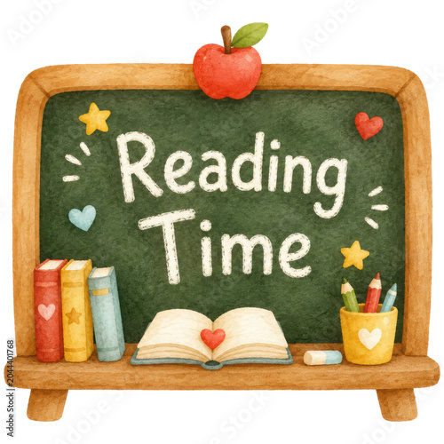 Reading Time Chalkboard Watercolor Clipart