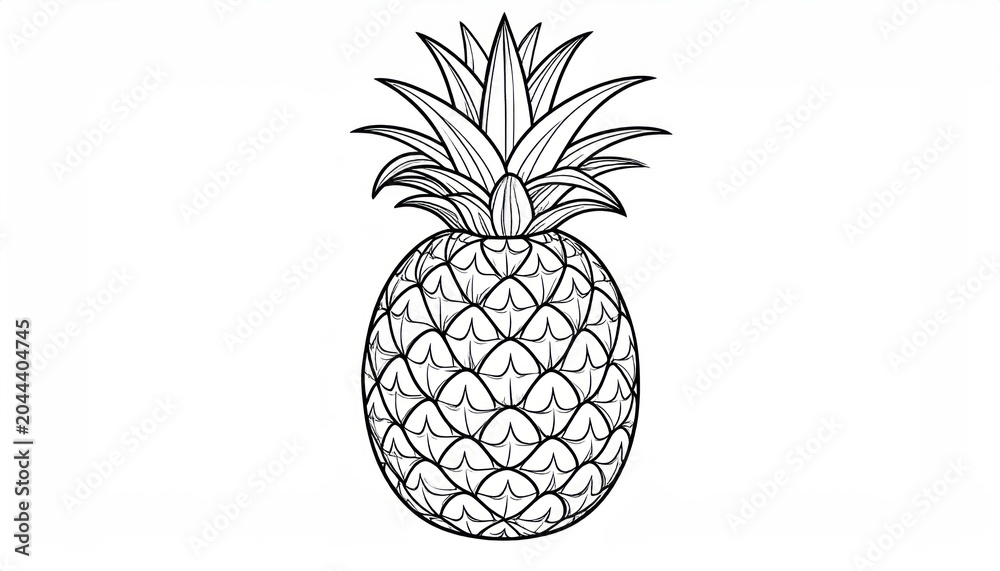 Fototapeta premium Shaded pineapple fruit line art for tropical designs.