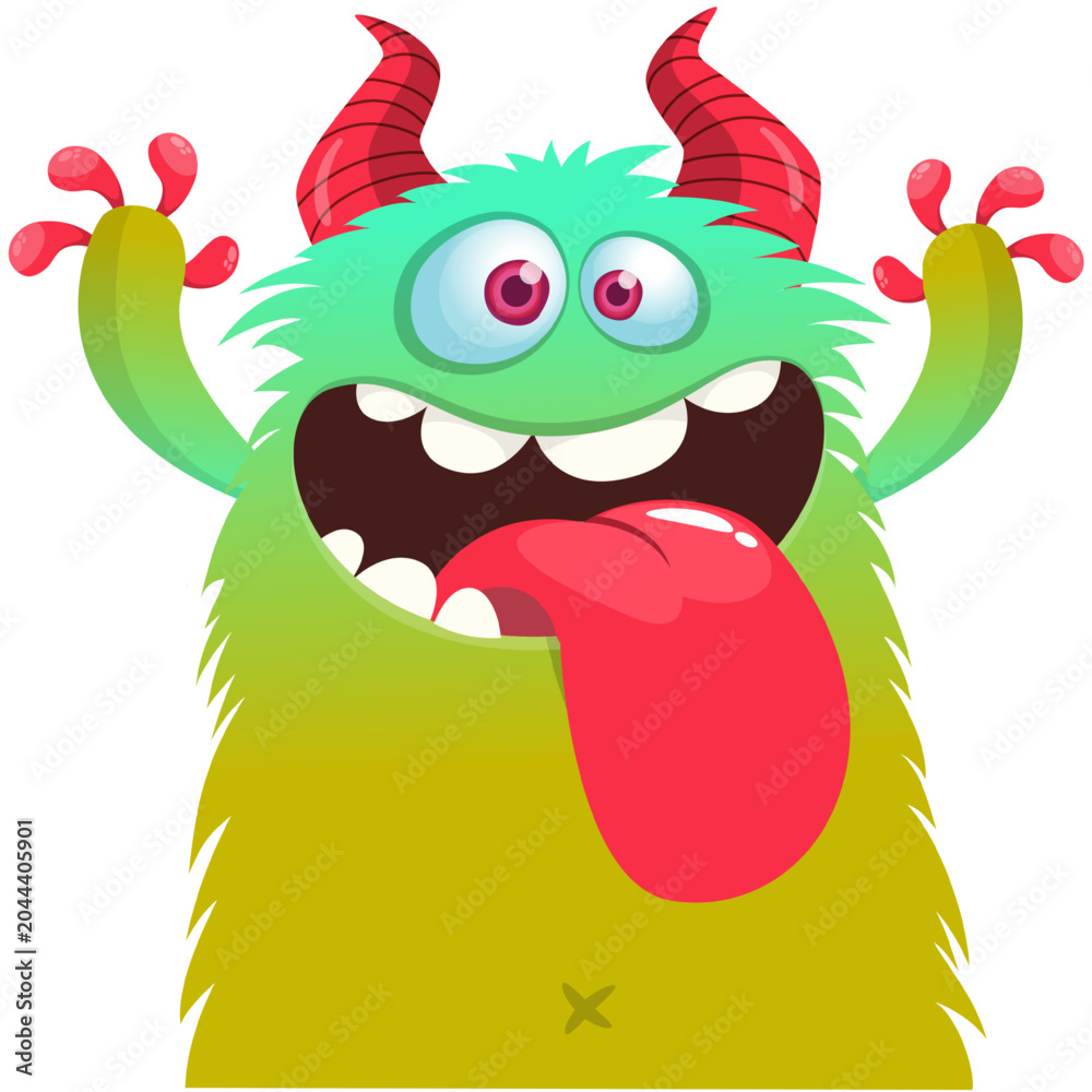 Fototapeta premium Cartoon Scary Monster with Big Horns for Halloween. Vector illustration
