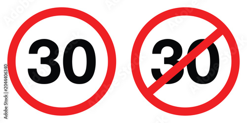 Speed Limit 30 Sign with No Entry Symbol Against White Background Isolated
