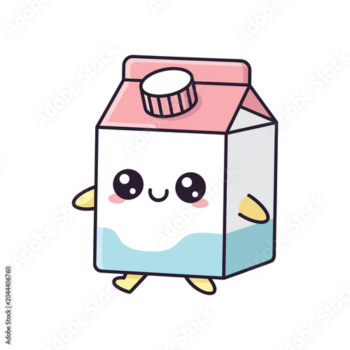 Cartoon milk carton with smiling face.